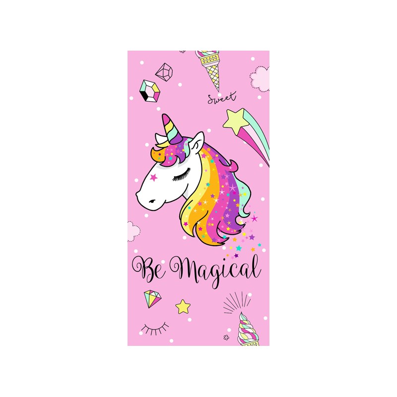 TOALLA 75X150 TERCIOPELO ESTAMPADA MAGICAL ROSA